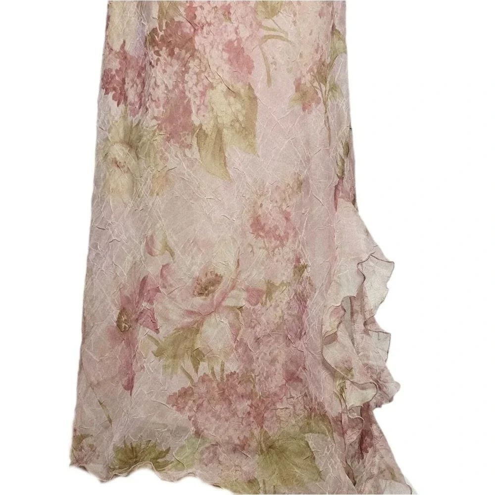 Kathy Roberts Dress Set Womens 10 Pink Floral Maxi Ruffle Crinkle Jacket‎ 9262